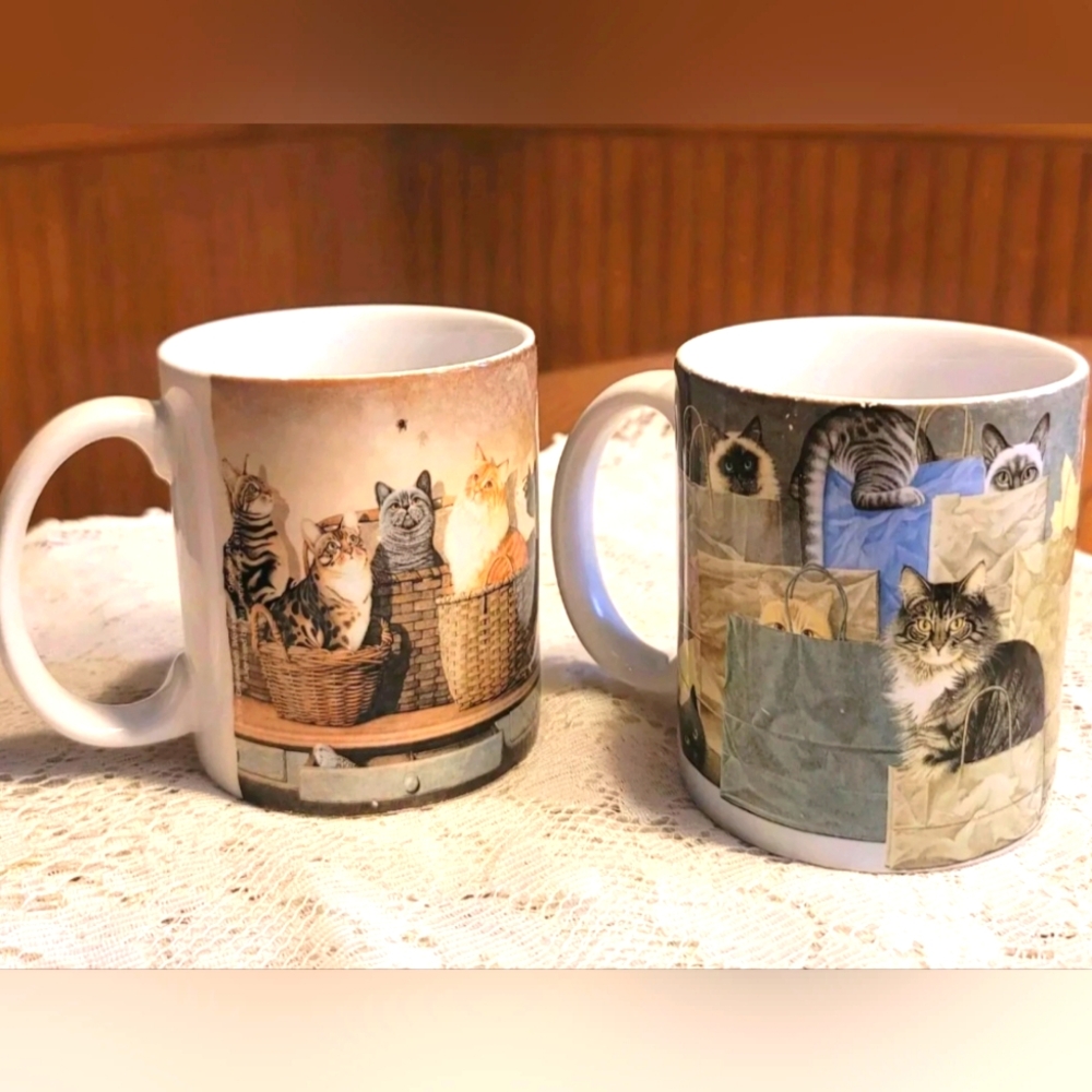 VTG (2) Braldt Bralds Cat Mugs 12 Oz.